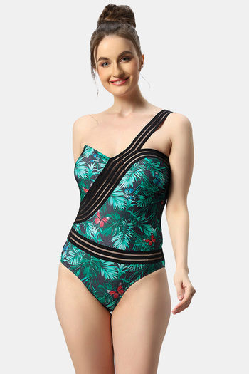 Buy Soie Polyester Elastane One-shoulder Swimdress - T Butterfly Print